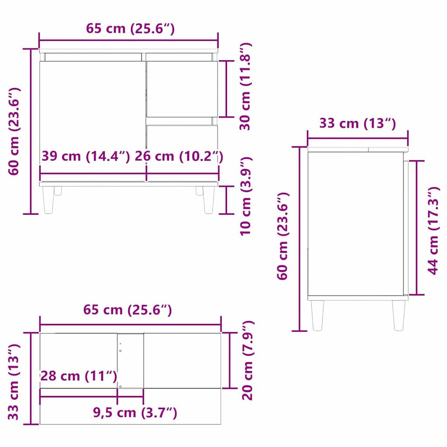 Wastafelkast 65X33X60 Cm Bewerkt Hout Kleurig Zwart eiken