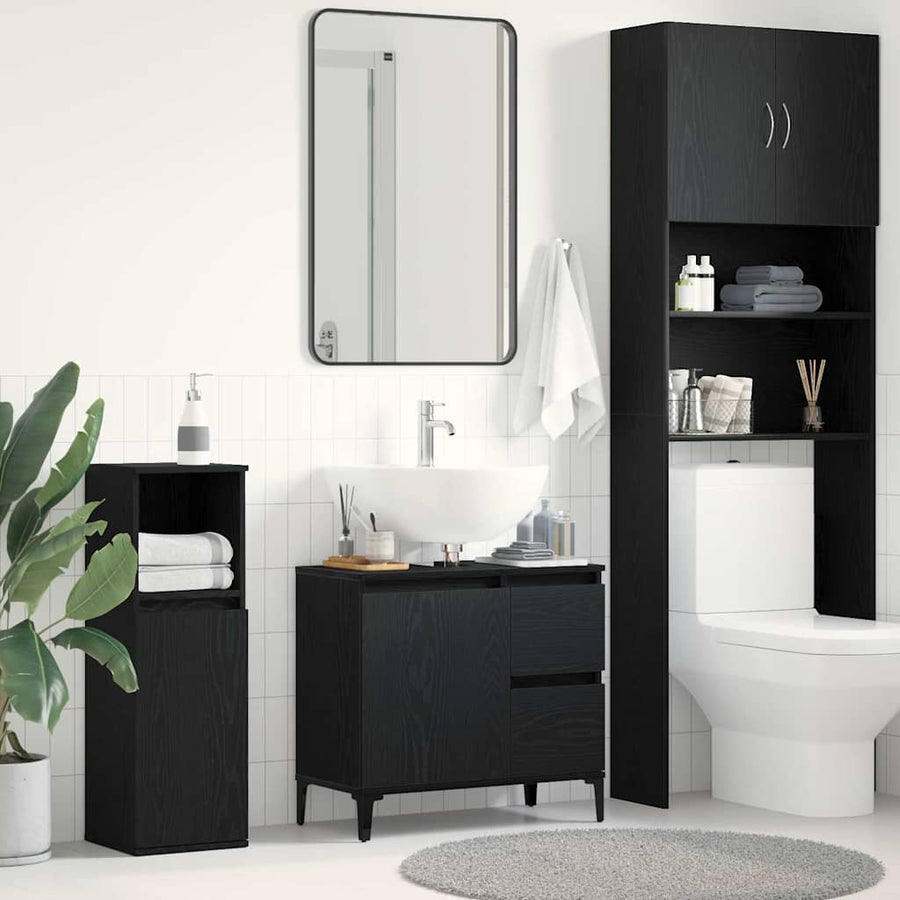 Badkamer Kast met lade Zwart Eiken 65 x 33 x 60 cm Bewerkt hout