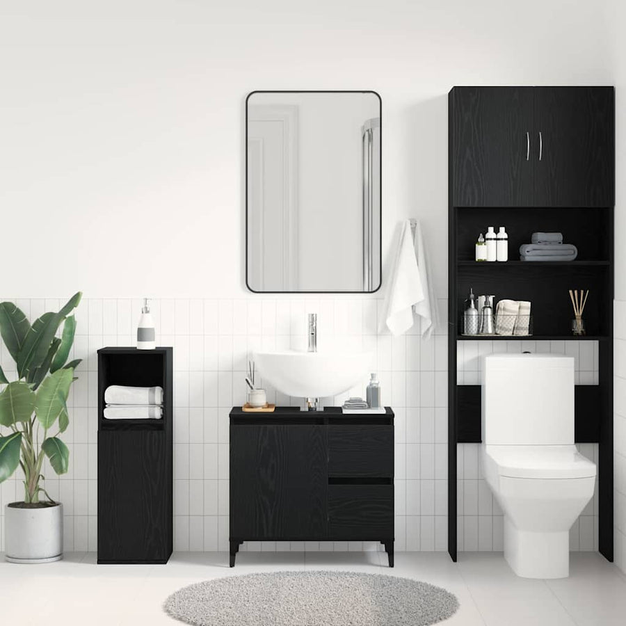 Badkamer Kast met lade Zwart Eiken 65 x 33 x 60 cm Bewerkt hout