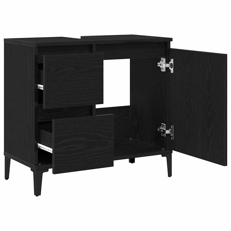 Badkamer Kast met lade Zwart Eiken 65 x 33 x 60 cm Bewerkt hout