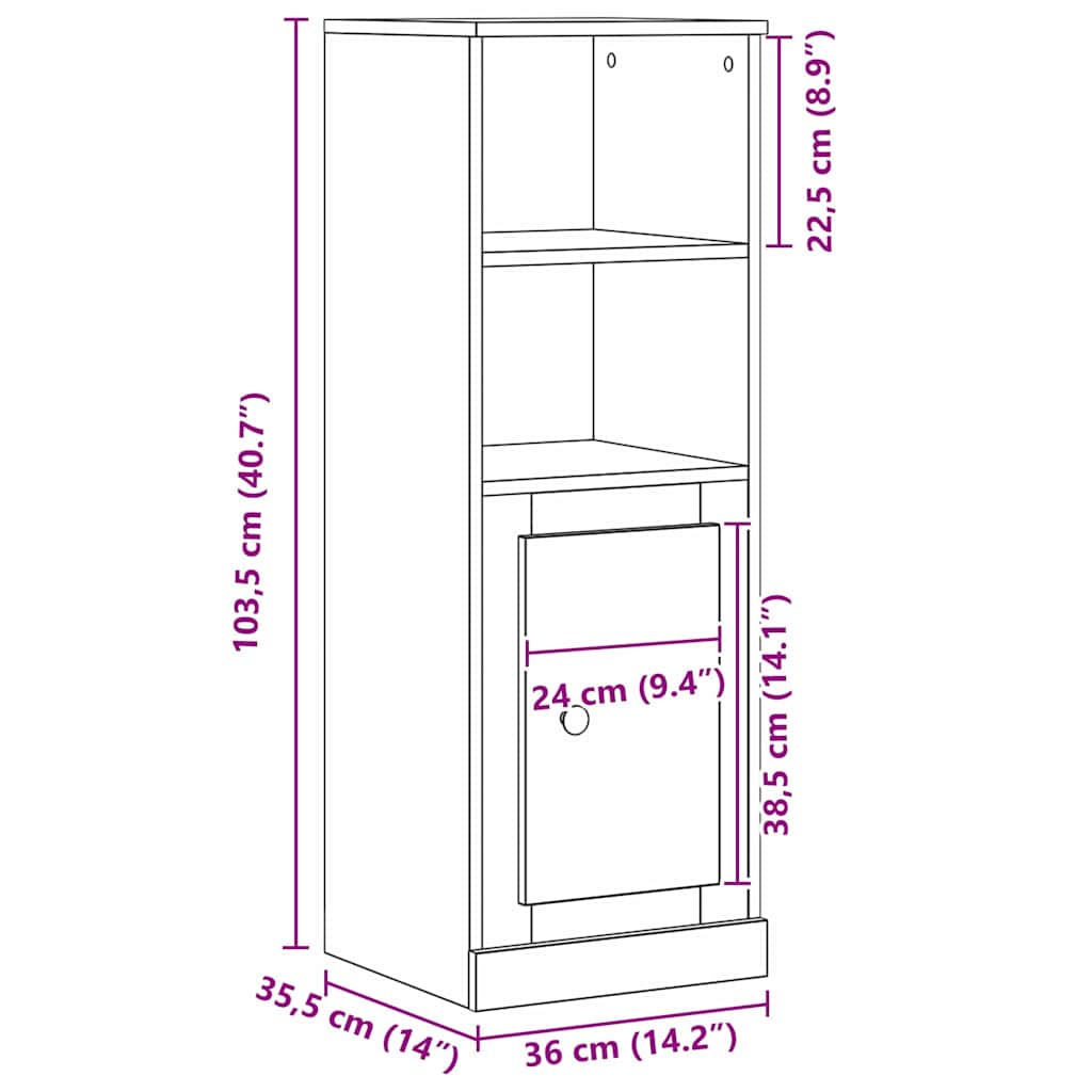 Highboard Zwart Eiken 36 x 35,5 x 103,5 cm Bewerkt hout