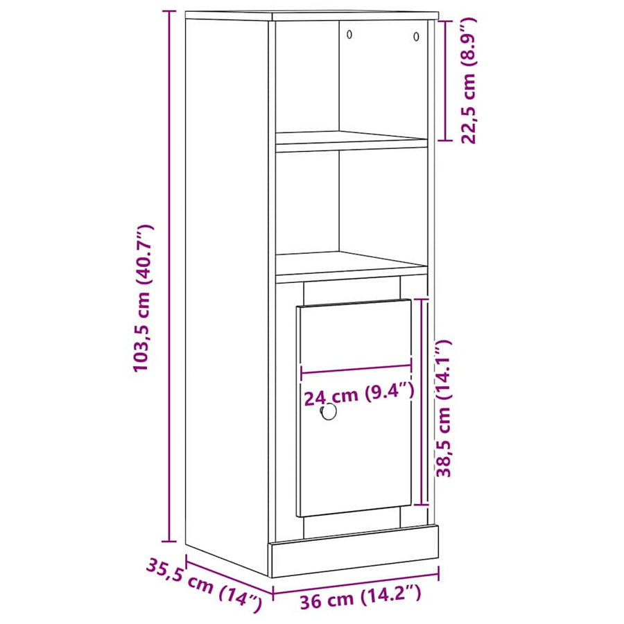 Highboard Zwart Eiken 36 x 35,5 x 103,5 cm Bewerkt hout