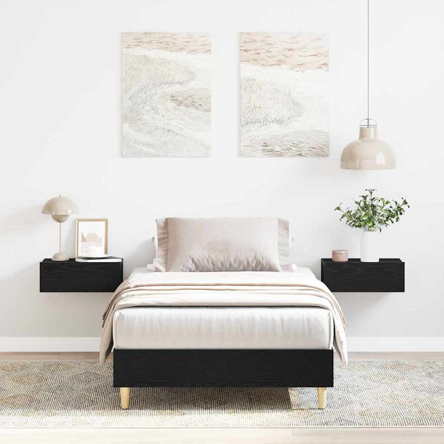 Bedframe Zwart Eiken 203 x 101 x 25 cm Bewerkt hout