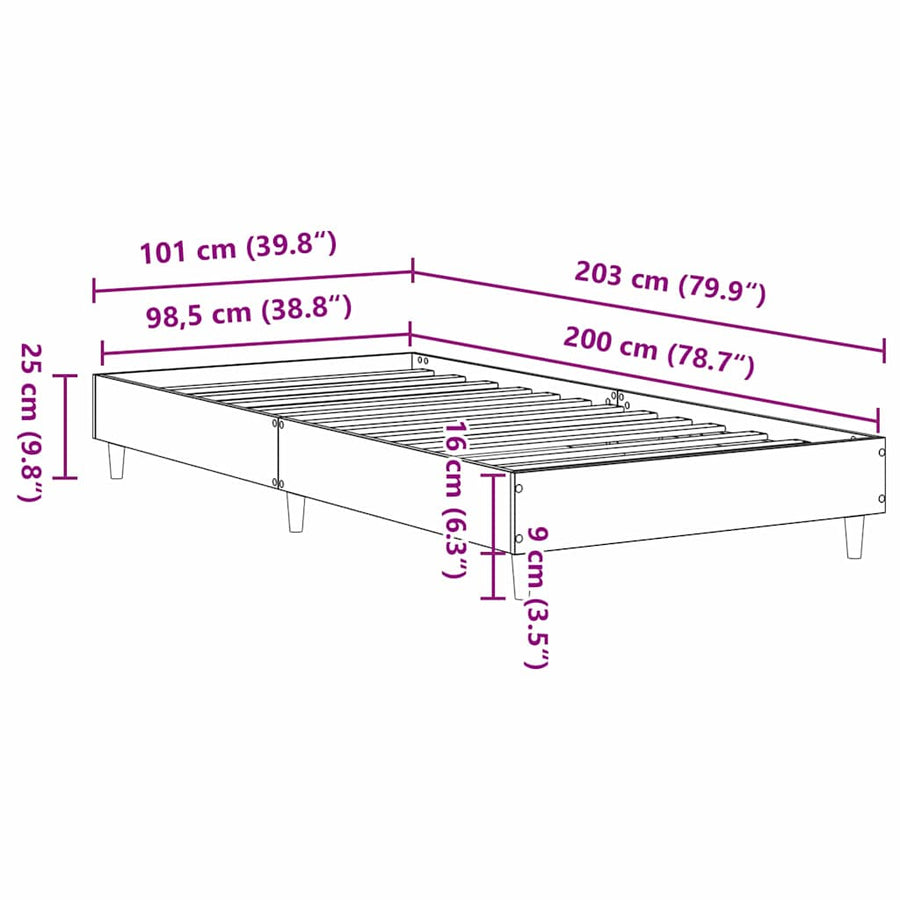 Bedframe Zwart Eiken 203 x 101 x 25 cm Bewerkt hout