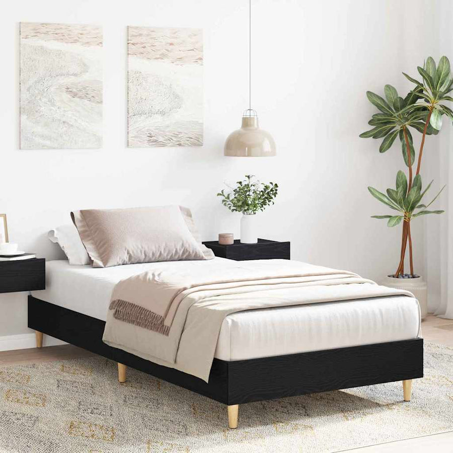 Bedframe Zwart Eiken 203 x 93 x 25 cm Bewerkt hout
