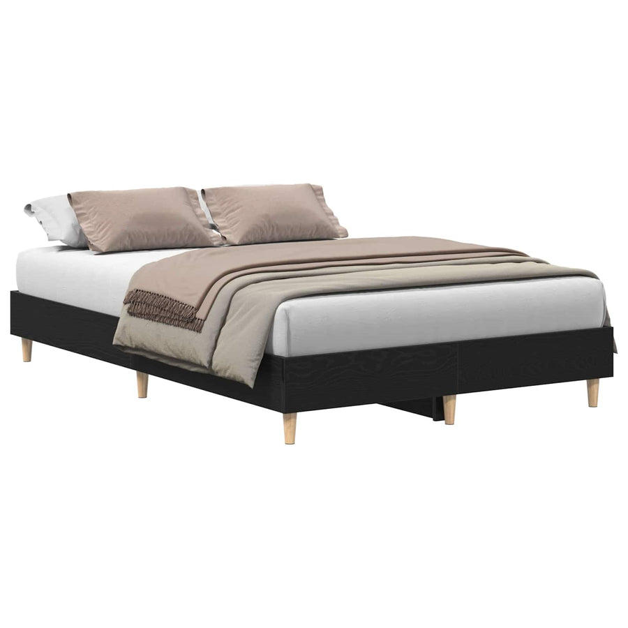 Bedframe Zwart Eiken 193 x 143 x 25 cm Bewerkt hout