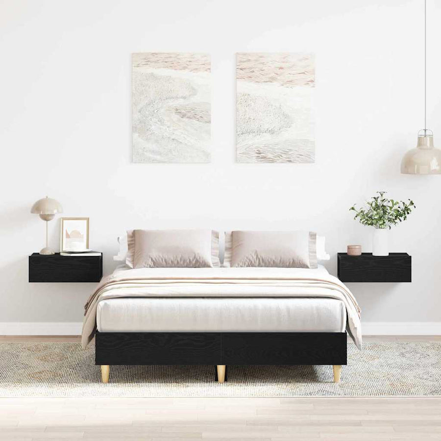 Bedframe Zwart Eiken 193 x 138 x 25 cm Bewerkt hout
