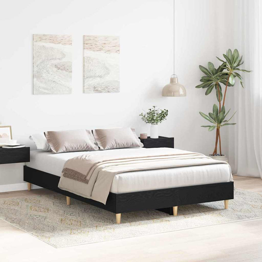 Bedframe Zwart Eiken 193 x 138 x 25 cm Bewerkt hout