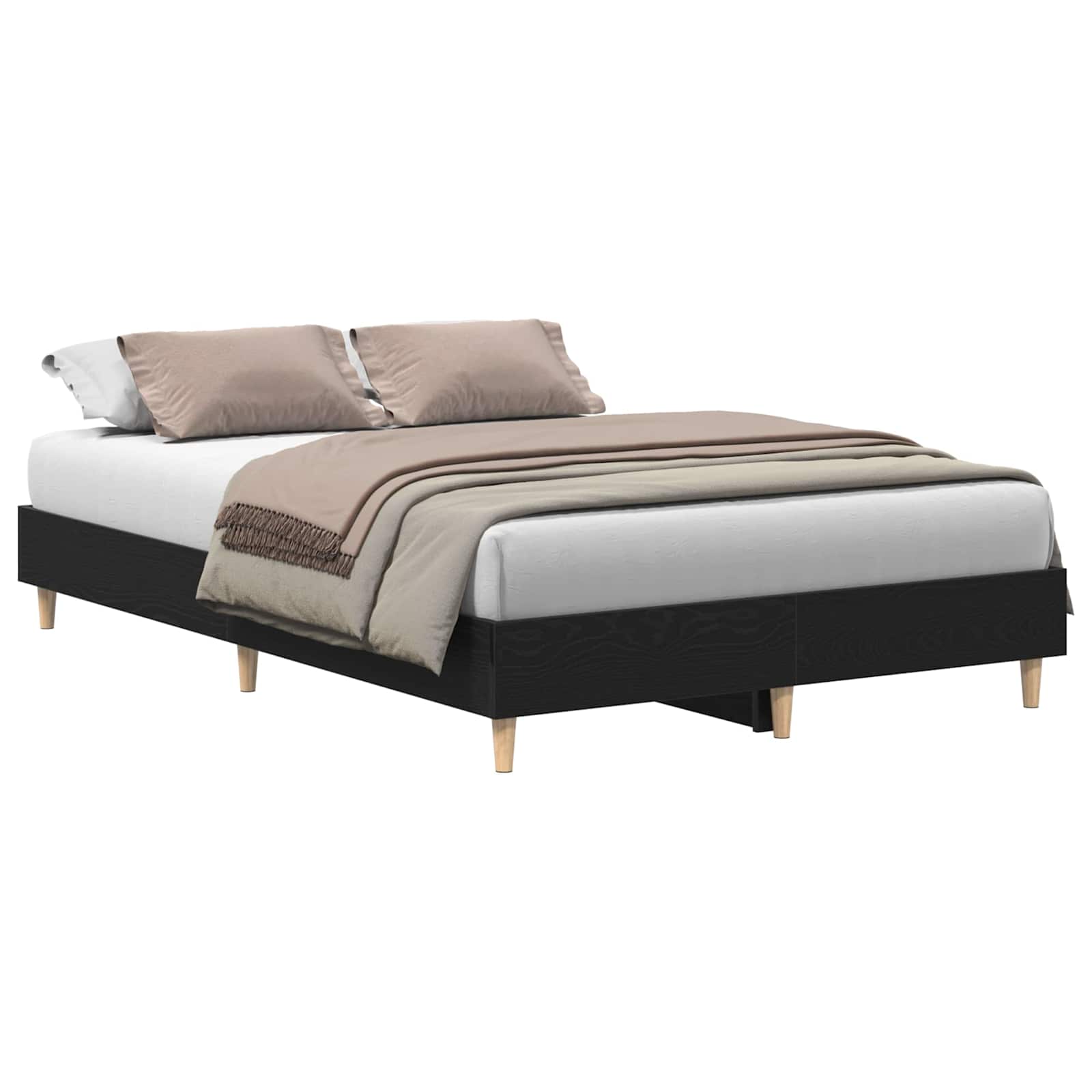 Bedframe Zwart Eiken 193 x 123 x 25 cm Bewerkt hout
