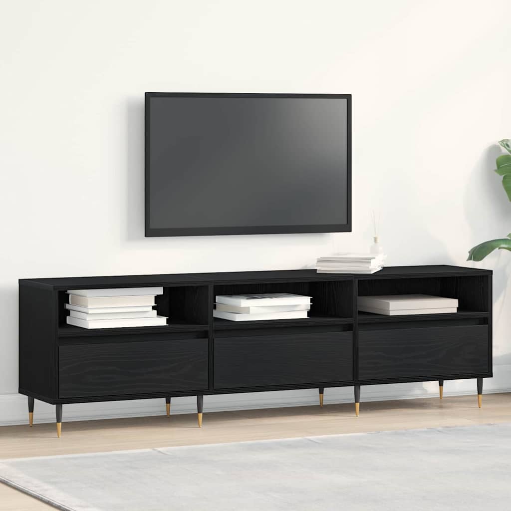 TV-kast met lade Zwart Eiken 150 x 30 x 44,5 cm Bewerkt hout