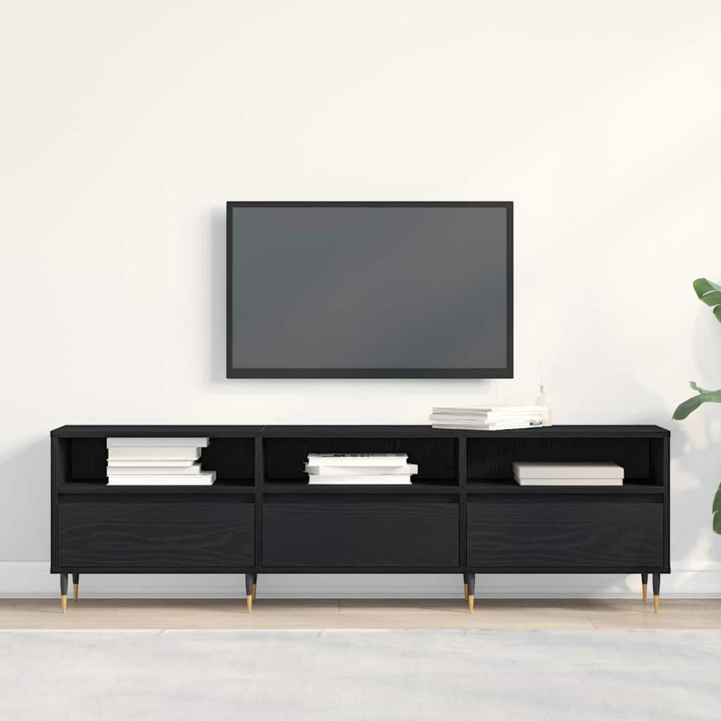 TV-kast met lade Zwart Eiken 150 x 30 x 44,5 cm Bewerkt hout