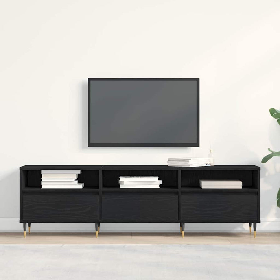 TV-kast met lade Zwart Eiken 150 x 30 x 44,5 cm Bewerkt hout
