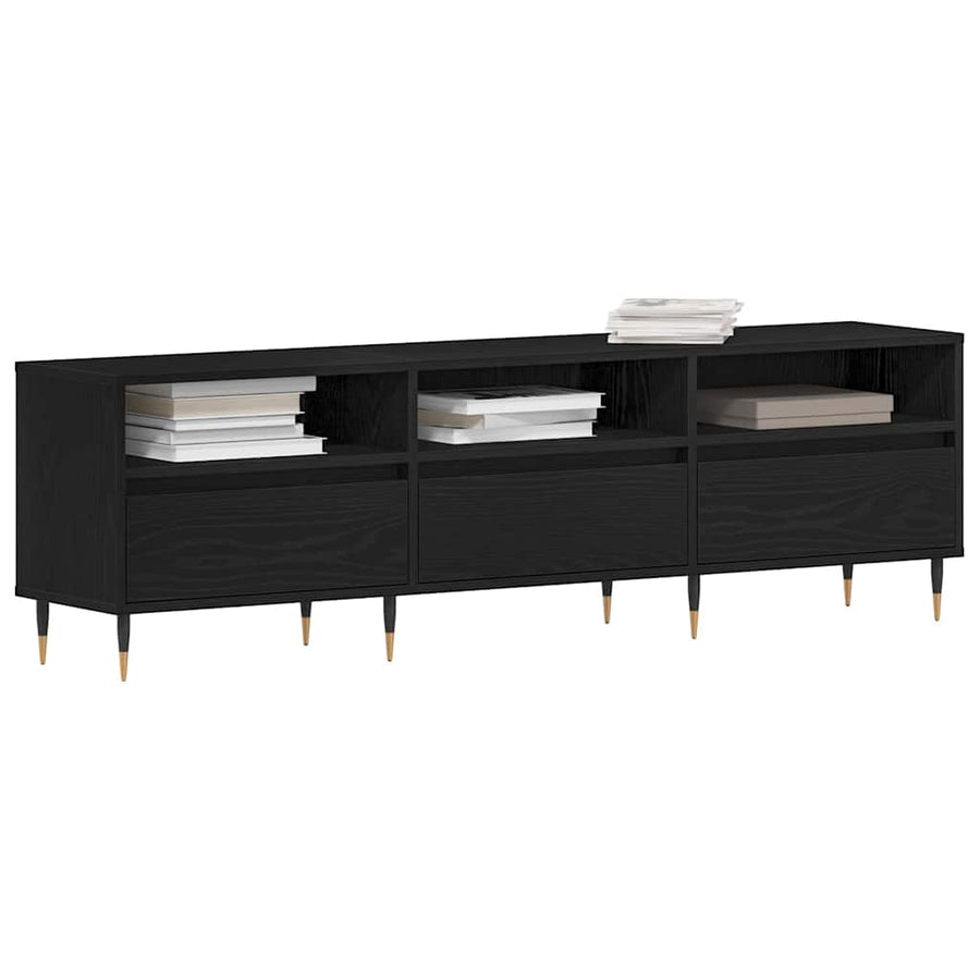 TV-kast met lade Zwart Eiken 150 x 30 x 44,5 cm Bewerkt hout