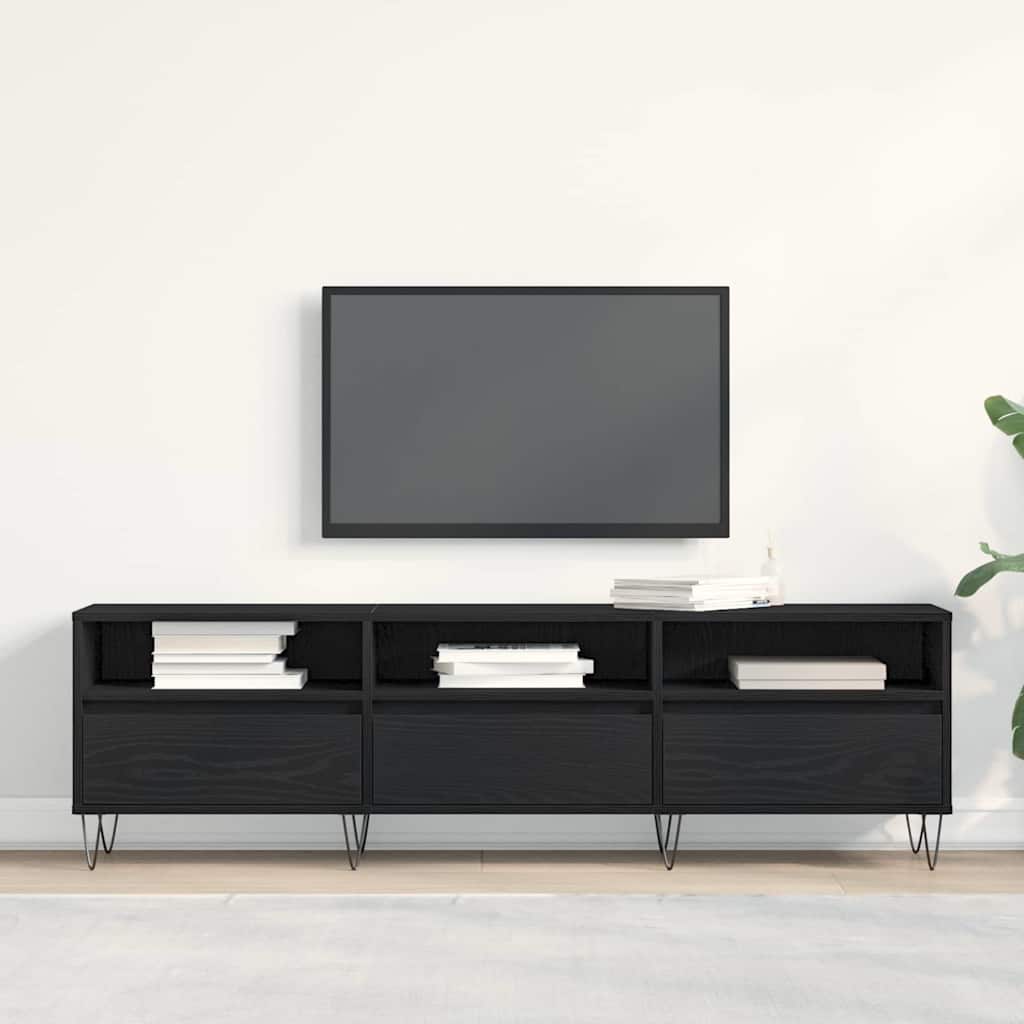 TV-kast met lade Zwart Eiken 150 x 30 x 44,5 cm Bewerkt hout
