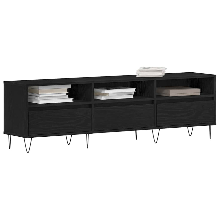 TV-kast met lade Zwart Eiken 150 x 30 x 44,5 cm Bewerkt hout