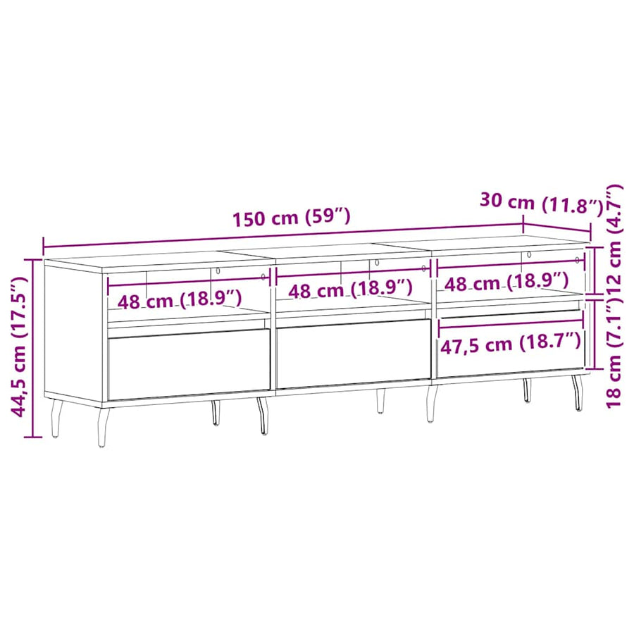 TV-kast Zwart Eiken 150 x 30 x 44,5 cm Bewerkt hout