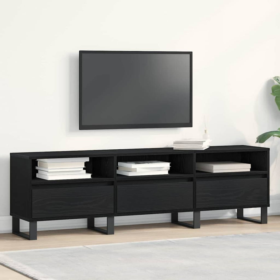 TV-kast met lade Zwart Eiken 150 x 30 x 44,5 cm Bewerkt hout