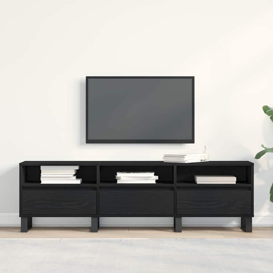TV-kast met lade Zwart Eiken 150 x 30 x 44,5 cm Bewerkt hout