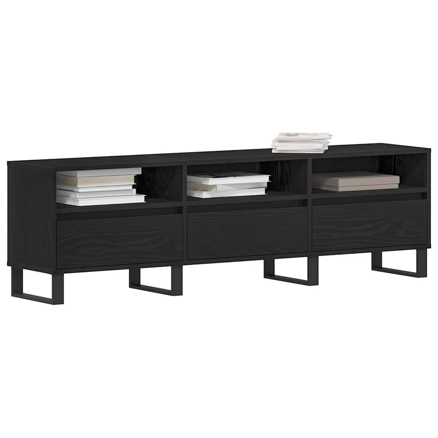 TV-kast met lade Zwart Eiken 150 x 30 x 44,5 cm Bewerkt hout