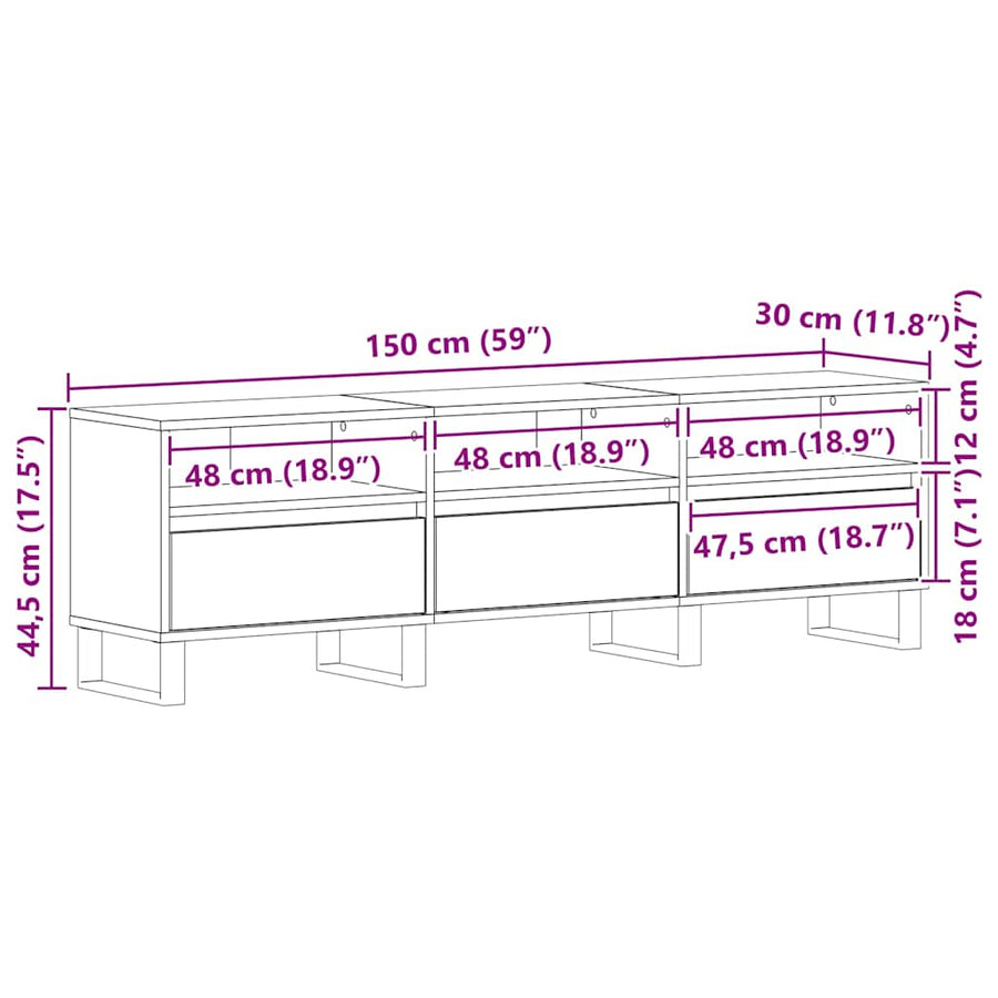 TV-kast met lade Zwart Eiken 150 x 30 x 44,5 cm Bewerkt hout