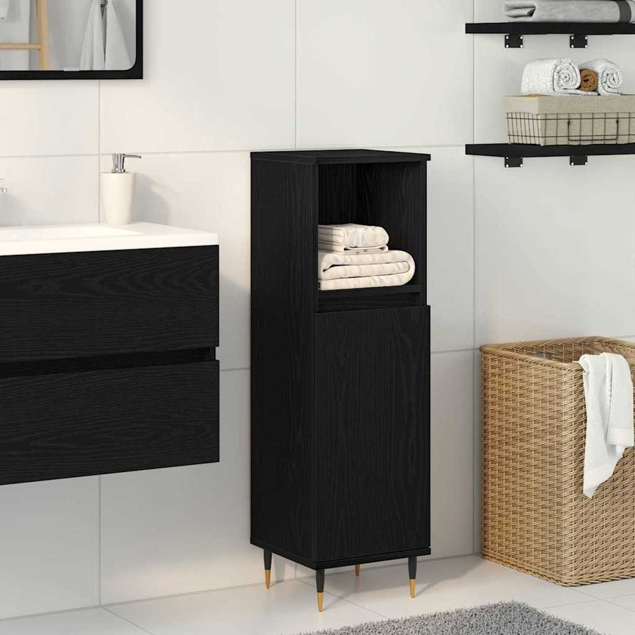 Badkamer Kast Zwart Eiken 30 x 30 x 100 cm Bewerkt hout