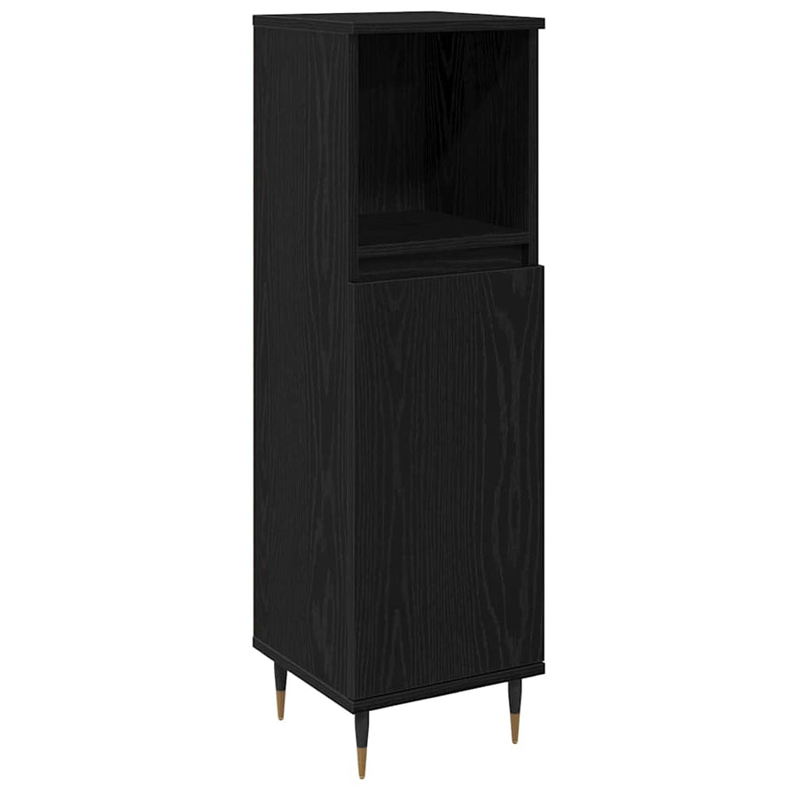 Badkamer Kast Zwart Eiken 30 x 30 x 100 cm Bewerkt hout