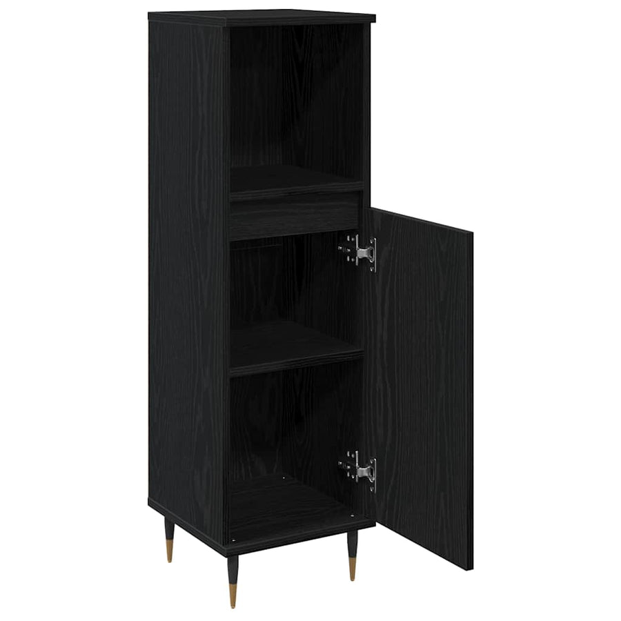 Badkamer Kast Zwart Eiken 30 x 30 x 100 cm Bewerkt hout