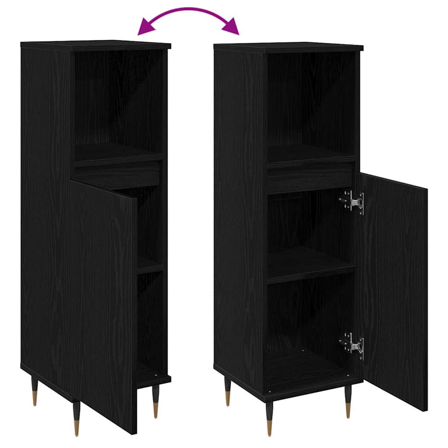 Badkamer Kast Zwart Eiken 30 x 30 x 100 cm Bewerkt hout