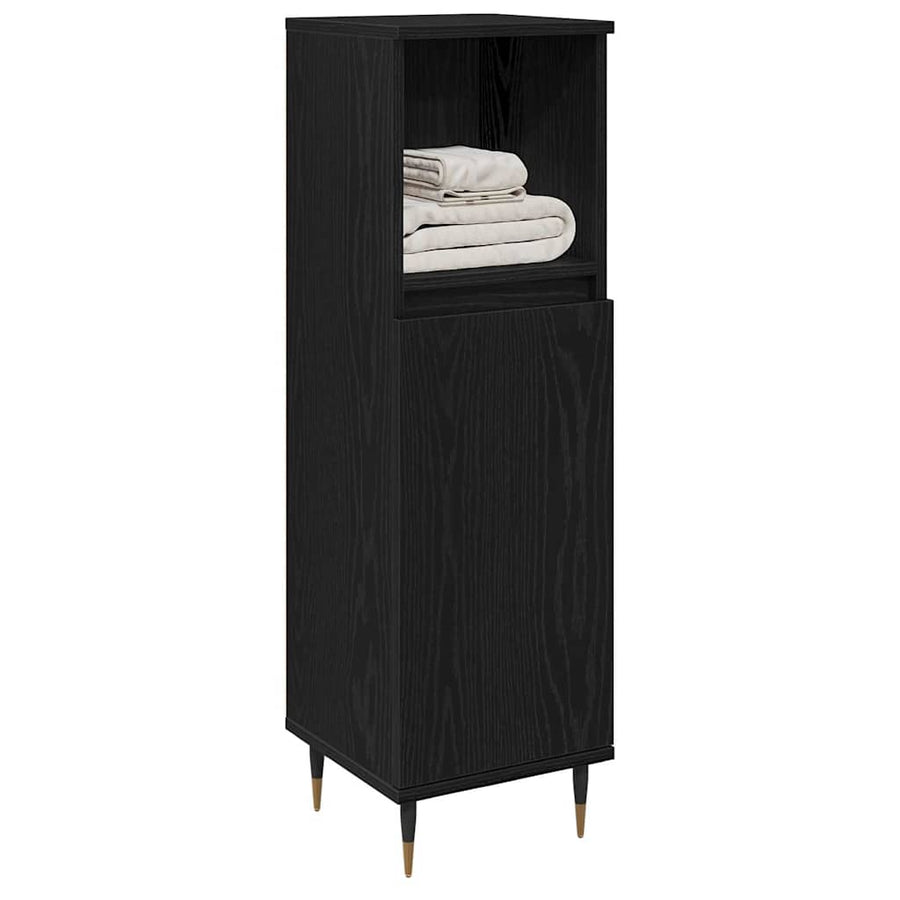 Badkamer Kast Zwart Eiken 30 x 30 x 100 cm Bewerkt hout