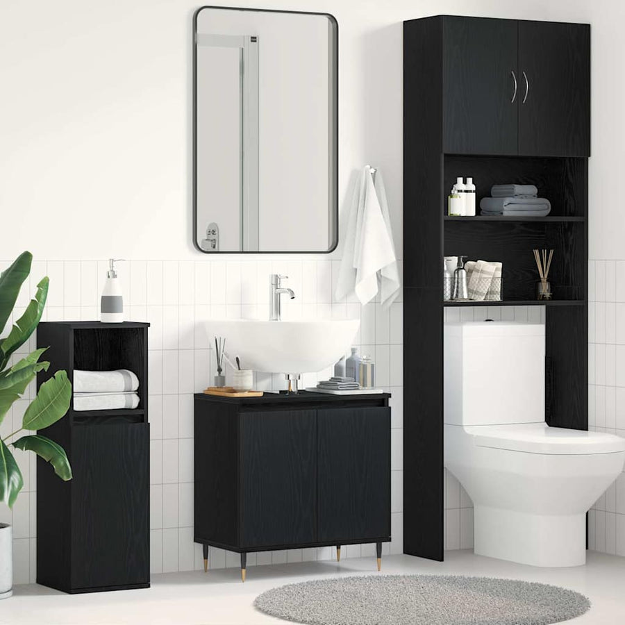 Badkamer wastafelkast Zwart Eiken 58 x 33 x 60 cm Bewerkt hout