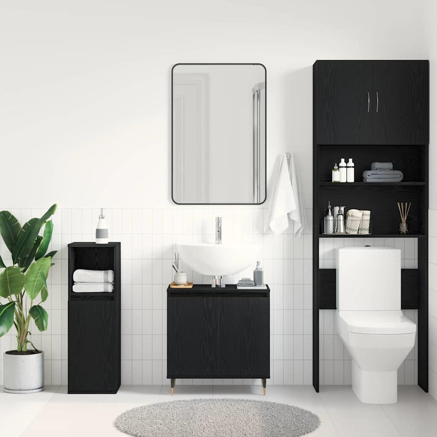 Badkamer wastafelkast Zwart Eiken 58 x 33 x 60 cm Bewerkt hout
