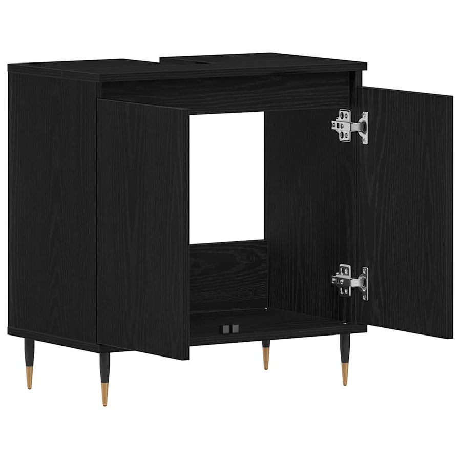 Badkamer wastafelkast Zwart Eiken 58 x 33 x 60 cm Bewerkt hout