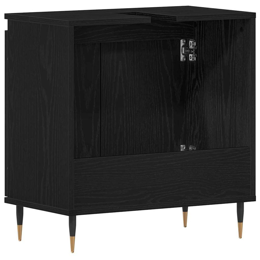 Badkamer wastafelkast Zwart Eiken 58 x 33 x 60 cm Bewerkt hout