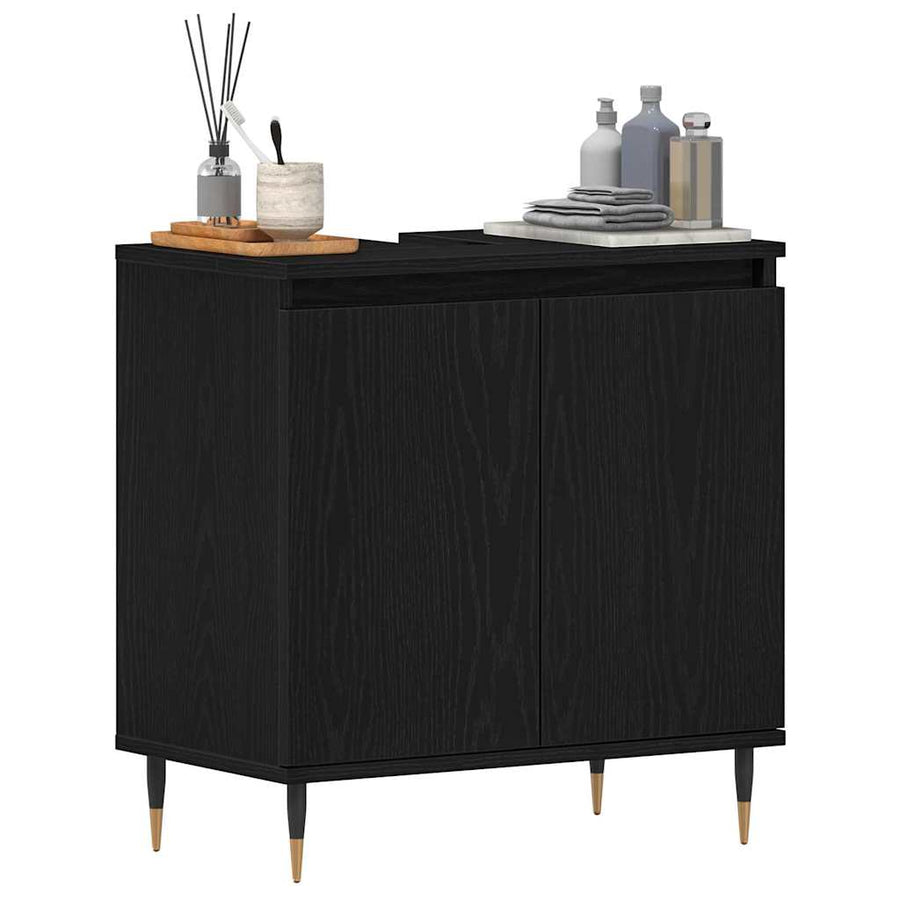 Badkamer wastafelkast Zwart Eiken 58 x 33 x 60 cm Bewerkt hout