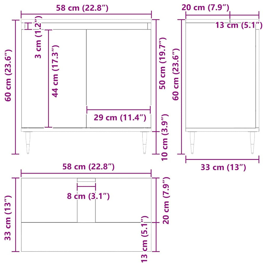 Badkamer wastafelkast Zwart Eiken 58 x 33 x 60 cm Bewerkt hout