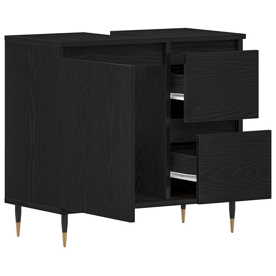 Wastafelkast 65X33X60 Cm Bewerkt Hout Kleurig Zwart eiken