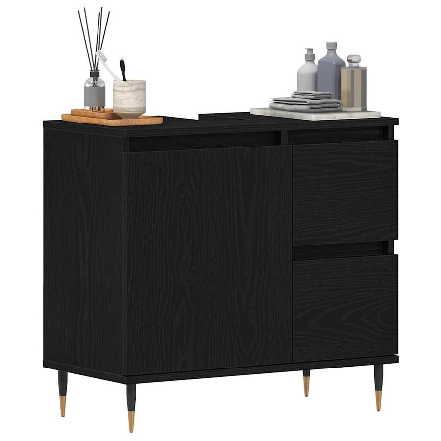 Wastafelkast 65X33X60 Cm Bewerkt Hout Kleurig Zwart eiken