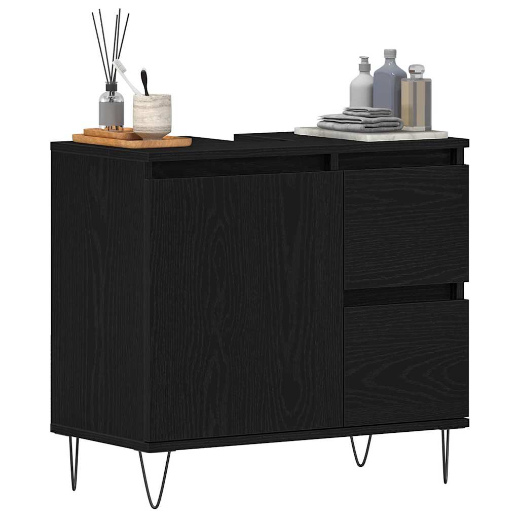 Badkamertenk te kast Zwart Eiken 65 x 33 x 60 cm Bewerkt hout