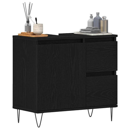 Badkamertenk te kast Zwart Eiken 65 x 33 x 60 cm Bewerkt hout