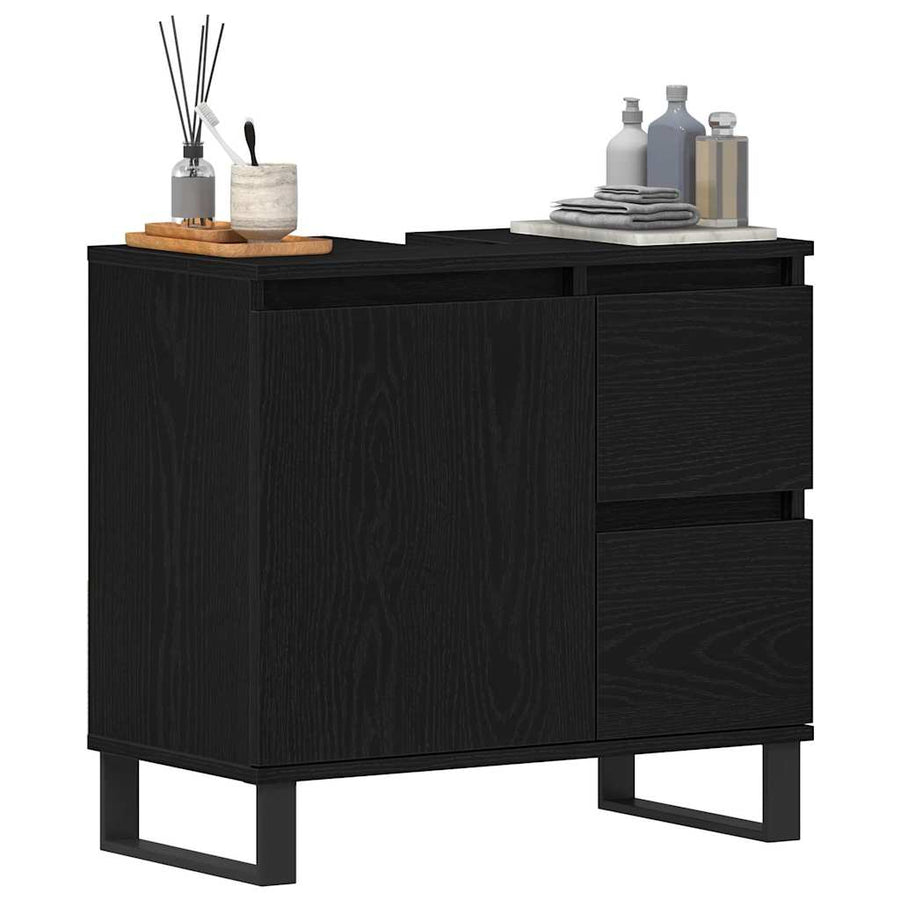 Badkamertenk te kast Zwart Eiken 65 x 33 x 60 cm Bewerkt hout
