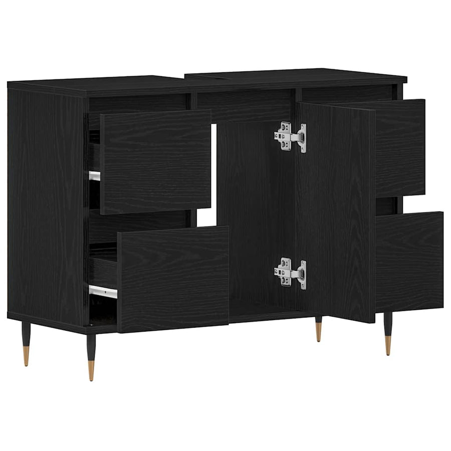 Badkamertenk te kast Zwart Eiken 80 x 33 x 60 cm Bewerkt hout