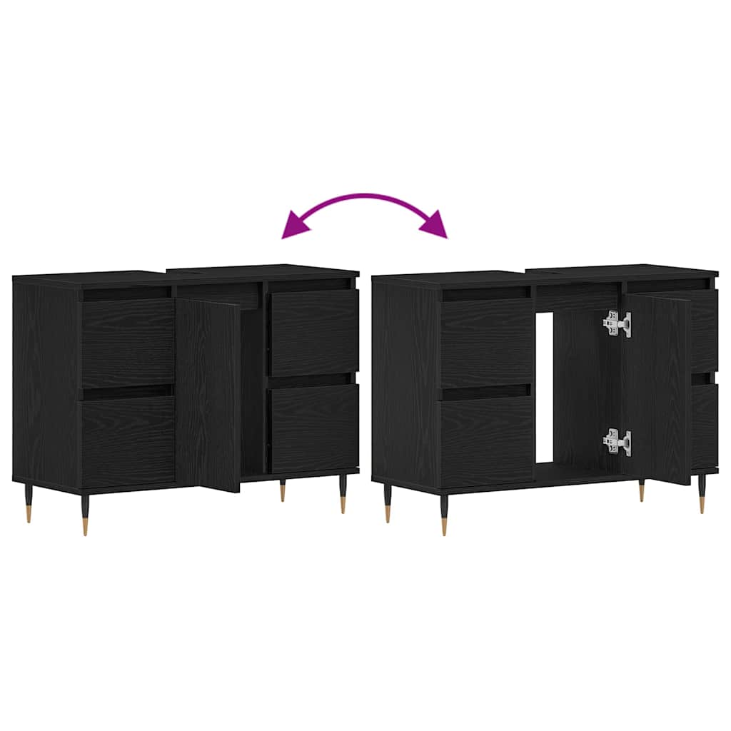Badkamertenk te kast Zwart Eiken 80 x 33 x 60 cm Bewerkt hout
