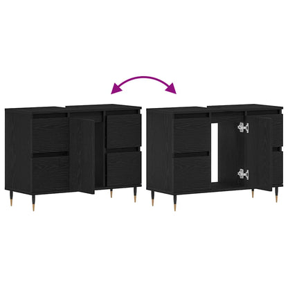 Badkamertenk te kast Zwart Eiken 80 x 33 x 60 cm Bewerkt hout