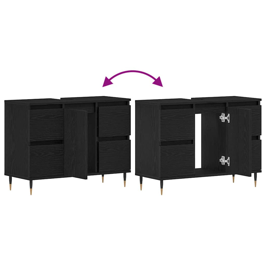 Badkamertenk te kast Zwart Eiken 80 x 33 x 60 cm Bewerkt hout