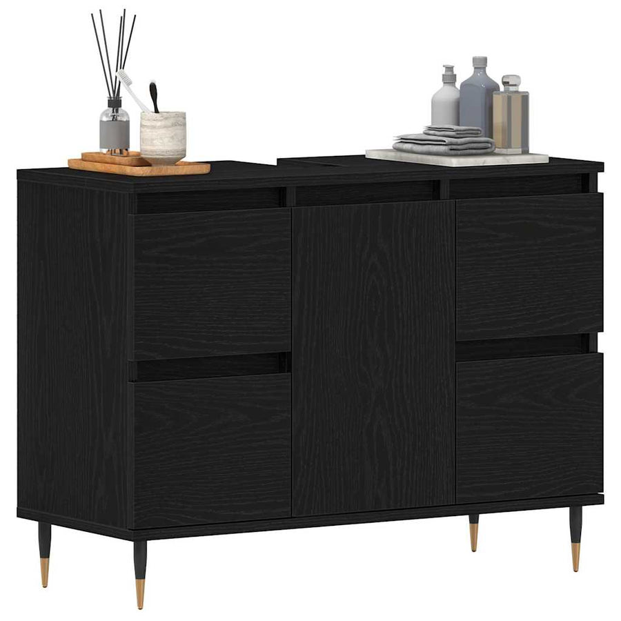 Badkamertenk te kast Zwart Eiken 80 x 33 x 60 cm Bewerkt hout