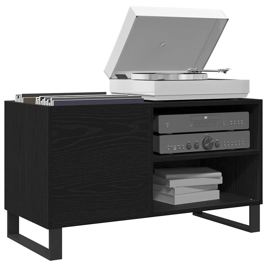 Platenkast met plank Zwart Eiken 85 x 38 x 48 cm Bewerkt hout