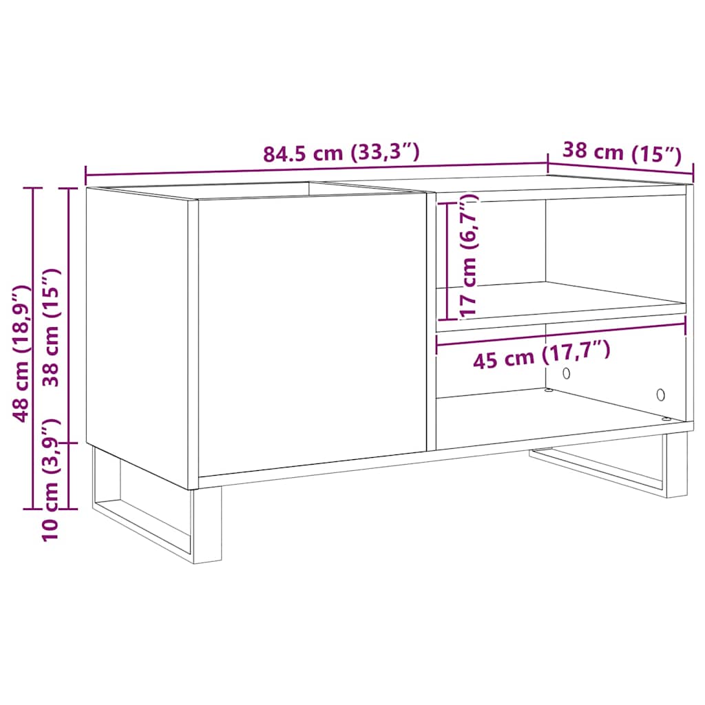 Platenkast met plank Zwart Eiken 85 x 38 x 48 cm Bewerkt hout