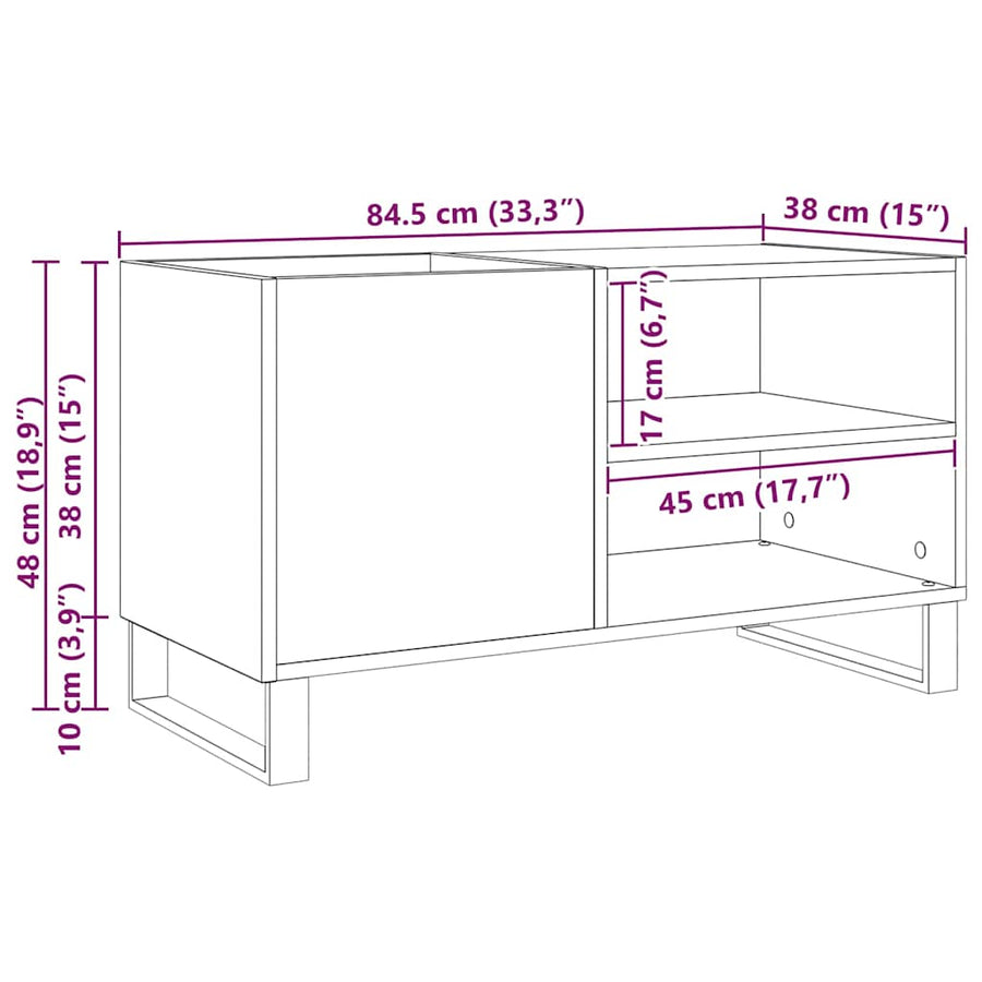 Platenkast met plank Zwart Eiken 85 x 38 x 48 cm Bewerkt hout