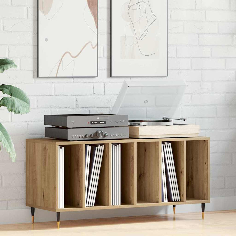 Platenkast met plank artisanaal eikenkleurig 100 x 38 x 48 cm
