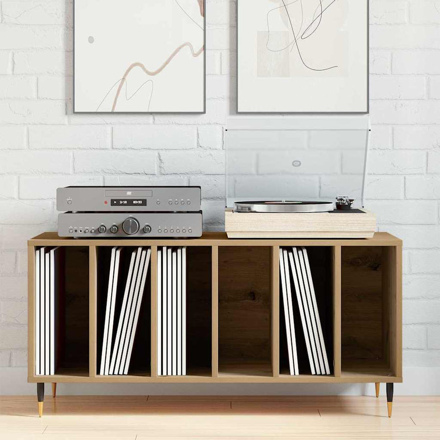 Platenkast met plank artisanaal eikenkleurig 100 x 38 x 48 cm